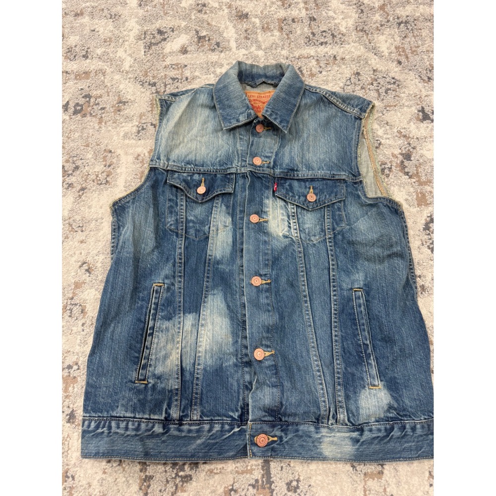 Levi Strauss & Co Mens Medium Wash Faded Denim Trucker Vest Size L